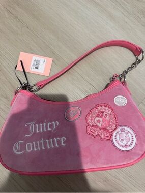 Juicy Couture Hot Pink Suede Logo Patch Shoulder Bag